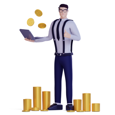 Male employee gain financial profit  3D Illustration