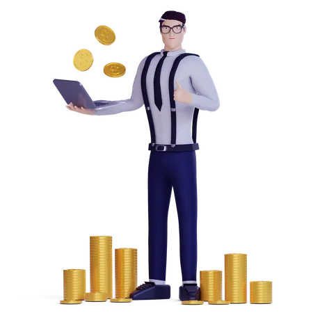 Male employee gain financial profit  3D Illustration