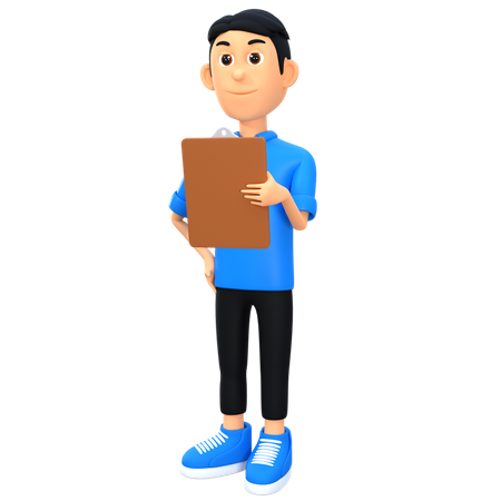 Male Employee Holding Clip Board  3D Icon