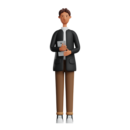 Male employee holding tablet  3D Illustration