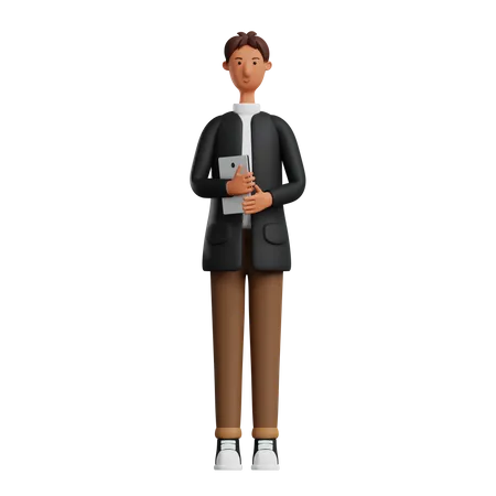 Male employee holding tablet  3D Illustration