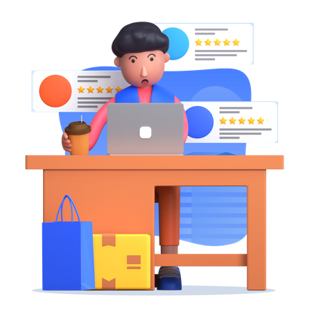 Male employee looking at customer review  3D Icon