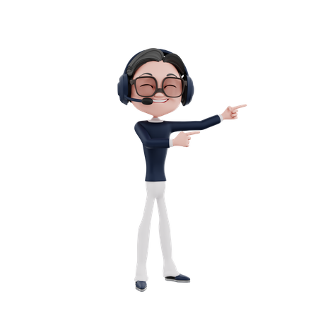 Male employee pointing both hands on left side  3D Illustration