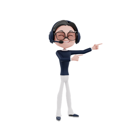Male employee pointing both hands on left side 3D Illustration