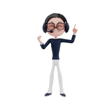 Male employee raising one finger  3D Icon