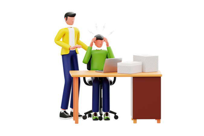 オフィスでパニック発作に苦しむ男性社員  3D Illustration