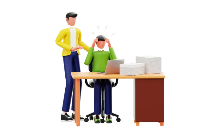 オフィスでパニック発作に苦しむ男性社員  3D Illustration