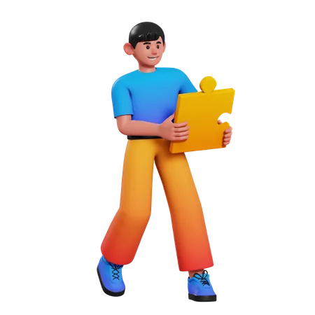 Male employee with business solution  3D Illustration