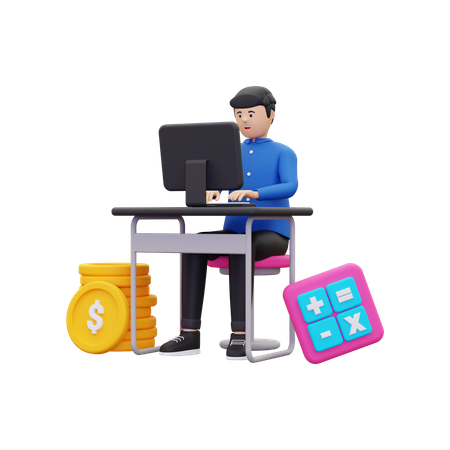 Male employee working at office  3D Illustration