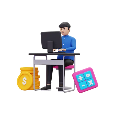 Male employee working at office  3D Illustration