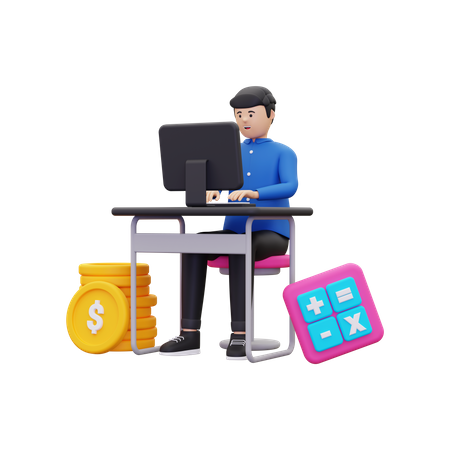 Male employee working at office 3D Illustration