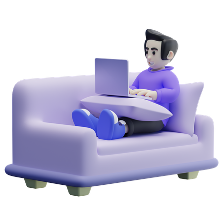 Male Employee Working From Home While Sitting On His Sofa  3D Icon