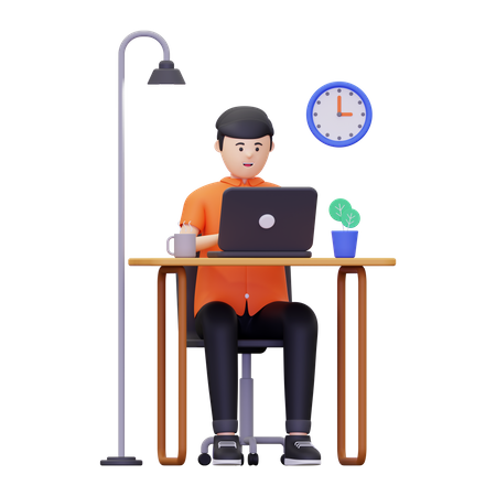 Male employee working in the office  3D Illustration