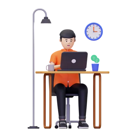 Male employee working in the office  3D Illustration