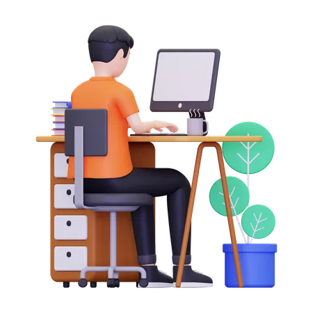 Male employee working in the office  3D Illustration