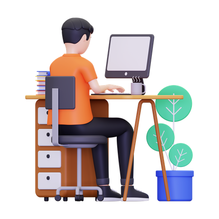 Male employee working in the office  3D Illustration