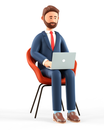 Male employee working on laptop  3D Icon