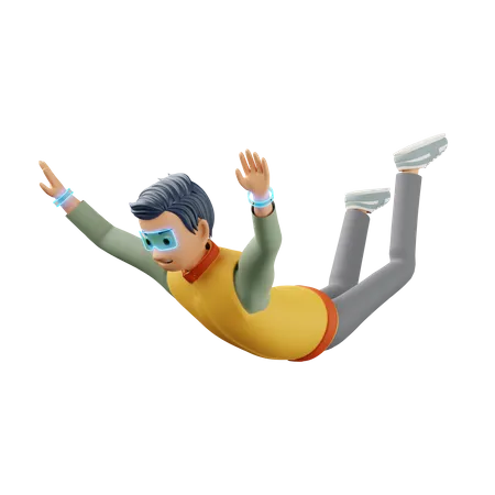 Male experiencing free fall in virtual reality  3D Illustration