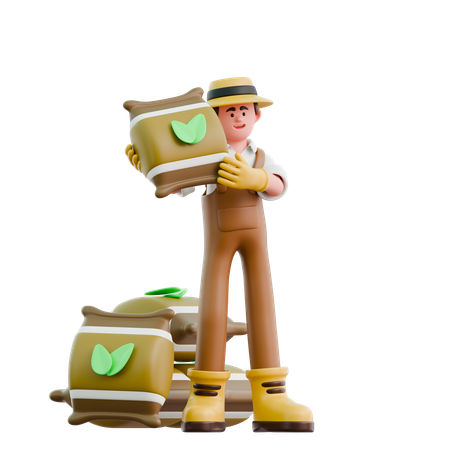 男性農家が肥料を運ぶ  3D Icon