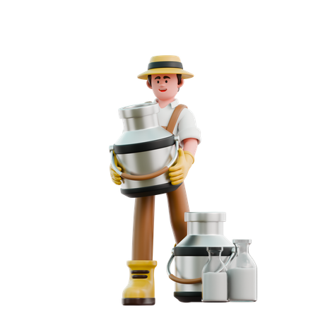 Male farmer brings milk can  3D Icon