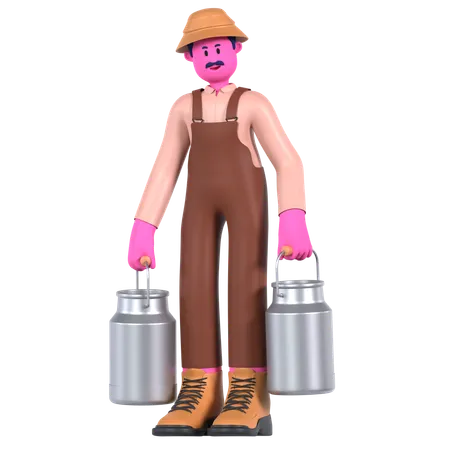 Male farmer carrying Milk Can  3D Illustration