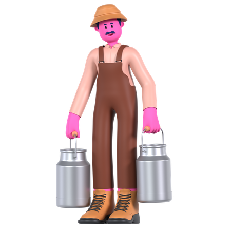 Male farmer carrying Milk Can  3D Illustration