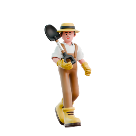 삽을 들고 있는 남자 농부  3D Illustration