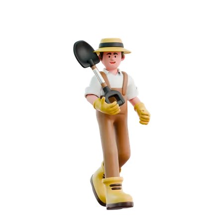 삽을 들고 있는 남자 농부  3D Illustration