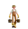 Male farmer carrying wooden bucket