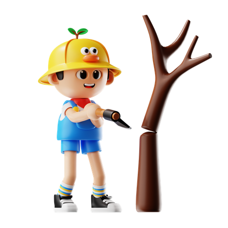 Male Farmer Cutting Down Trees  3D Icon