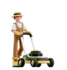 Male farmer cutting grass with lawn mower