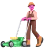 Male farmer cutting lawn using Lawn Mower