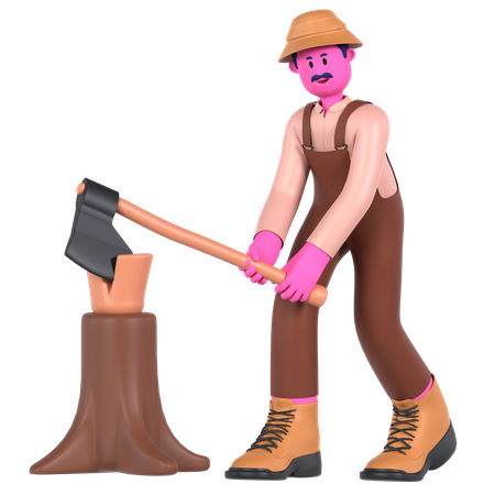 Male farmer cutting Wood using Axe  3D Icon