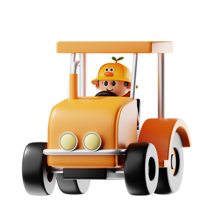 Male Farmer Driving Tractor  3D Icon