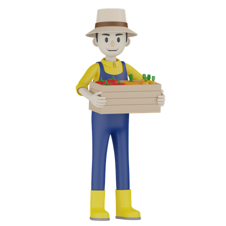Male Farmer Harvest Vegetable  3D Icon