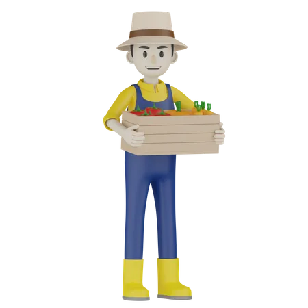 Male Farmer Harvest Vegetable 3D Illustration