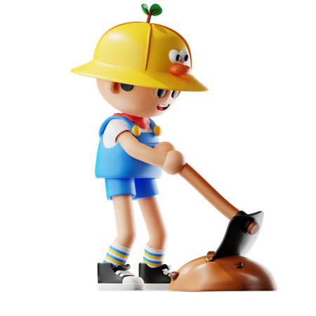 Male Farmer Holding A Hoe  3D Icon