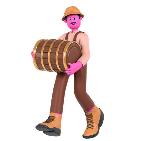 Male farmer holding Barrel  3D Illustration