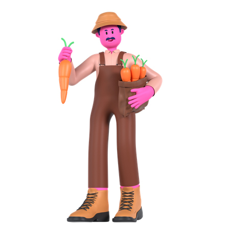 Male farmer holding carrot bag  3D Illustration