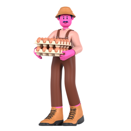 Male Farmer holding Eggs tray  3D Illustration