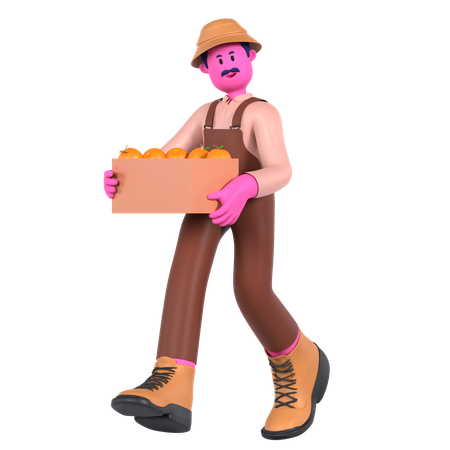 Male farmer holding Harvest box  3D Illustration