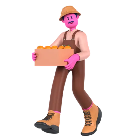 Male farmer holding Harvest box  3D Illustration