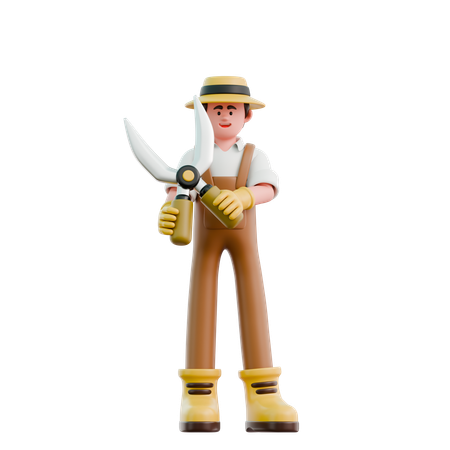 Male farmer holding Hedge Shears  3D Icon