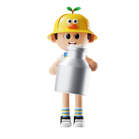 Male Farmer Holding Milk Bucket  3D Icon