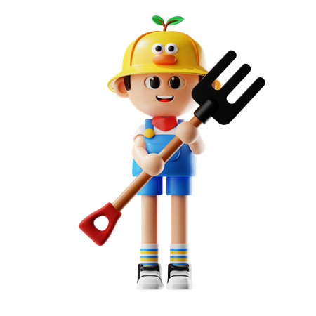 Male Farmer Holding Pitchfork  3D Icon