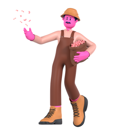Male farmer holding Seeds bag  3D Icon