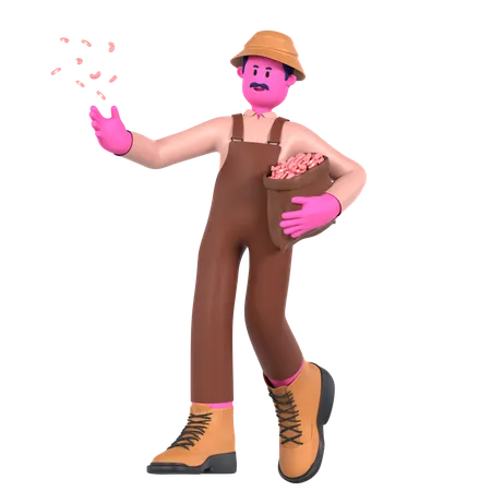 Male farmer holding Seeds bag  3D Illustration