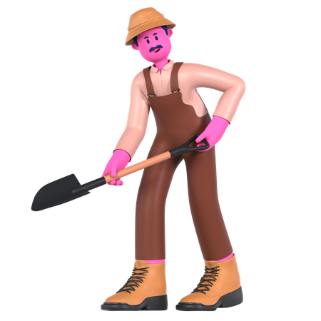 Male farmer holding Shovel  3D Illustration