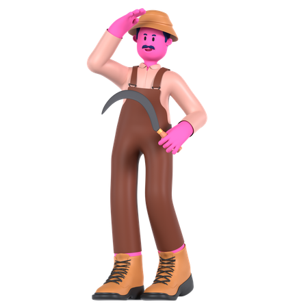 Male farmer holding Sickle  3D Illustration