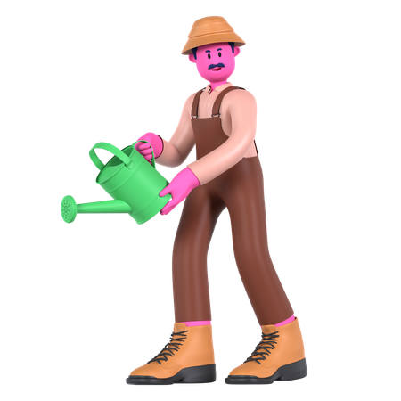 Male farmer holding Water can  3D Illustration